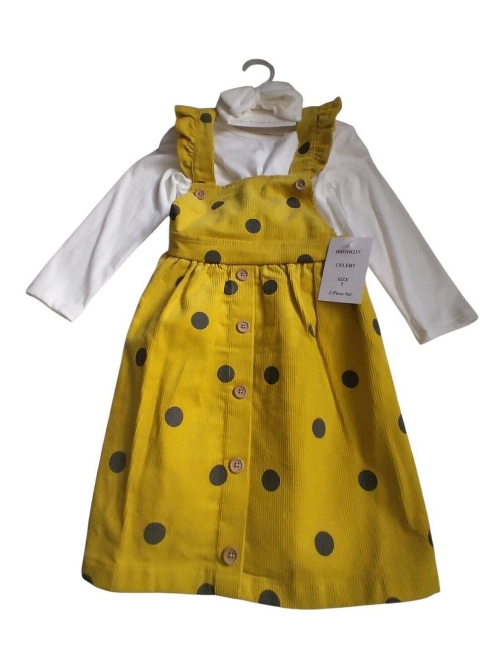 Blueberi Boulevard Yellow Mustard Polka Dot Jumper Set with White Top New Size 5